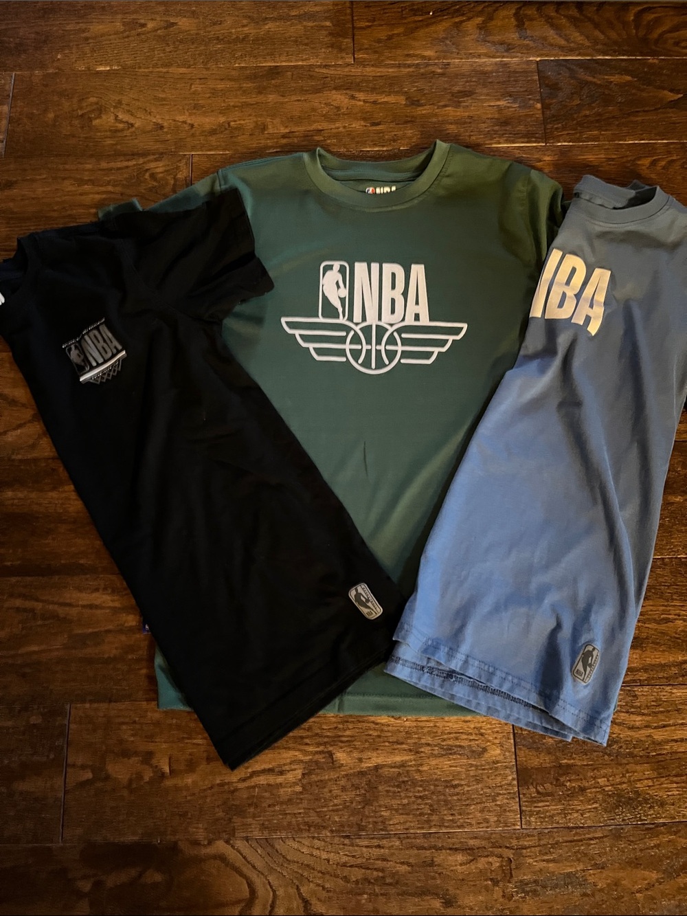 Boys NBA t-shirt trio.  Green, blue & black.  Size 18-20.